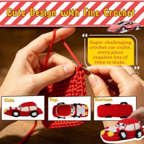 Car Lover Crochet Gifts for Men - 'You car-do it' Positive Gifts for Son Father Boyfriend Husband Brother Grandpa Boss Guys Birthday Party Presents, Funny Racing Car with Inspirational Support Cards - Thumbnail 4