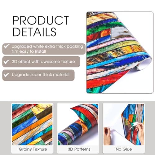 SUNBABY Stained Glass Window Privacy Film: 3D Decorative Vintage Static Clings, Day and Night Privacy, Renter-Friendly Non-Adhesive Sticker for Home Bathroom Door Window Coverings,16.9 x 39.4 Inch - Thumbnail 5