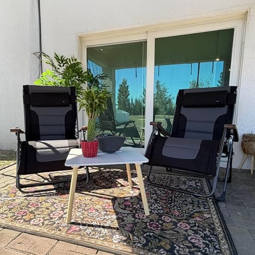 PURPLE LEAF Extra Wide Outdoor Reclining Chair Set of 2 Patio Zero Gravity Chaise Lounge Folding Chair with Quilted Cushion Adjustable Headrest for Lawn Camping Beach Pool Black and Grey - Image 1