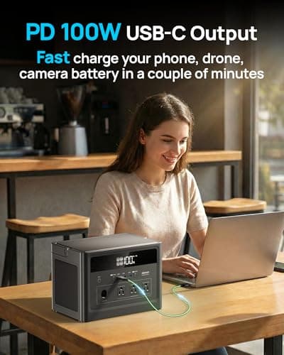 DARAN Portable Power Station 1200W Surge, 576Wh LiFePO4 Battery, 100W USB-C PD Fast Charg, Solar Generator for Home Emergency, Camping, RV Off-Grid Power - Thumbnail 4