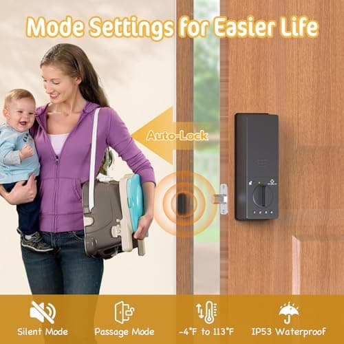 Bestkid Keyless Entry Door Lock with Child Safety Mode, Fingerprint Smart Deadbolt Baby Proof Lock for Front Door Bedroom, Bluetooth App & Built-in WiFi Remote Control, RFID Card, Pin Code, Auto-Lock - Thumbnail 5