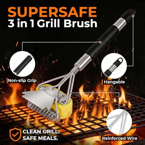 Bristle Free Grill Brush, 3 in 1 Steam Cleaner Brush with Extra Replacement Head, Heavy Duty BBQ Grill Brush for Outdoor Grill - Thumbnail 3