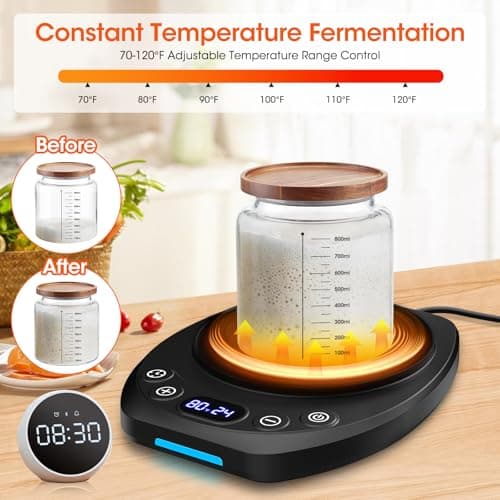 MQFORU Upgrade Sourdough Starter Warmer Mat, Precise 1°F Thermostat Control (70-120°F), Smart Memory Leavening Pad for Kitchen Sourdough and Bagels, 0-24H Timer with US Plug, °C/°F Display - Thumbnail 2