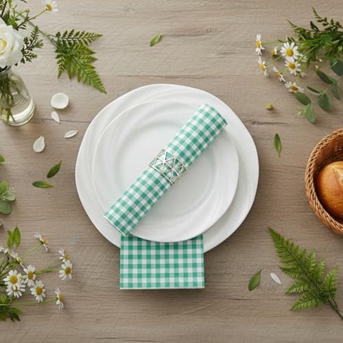 NatNarr 60 Pcs Green Gingham Napkins, 2 Ply Masters Golf Napkins Green and White Plaid Bathroom Napkins Guest Disposable Checkered for Masters Golf Party Decorations, Birthday, Picnic - Thumbnail 2