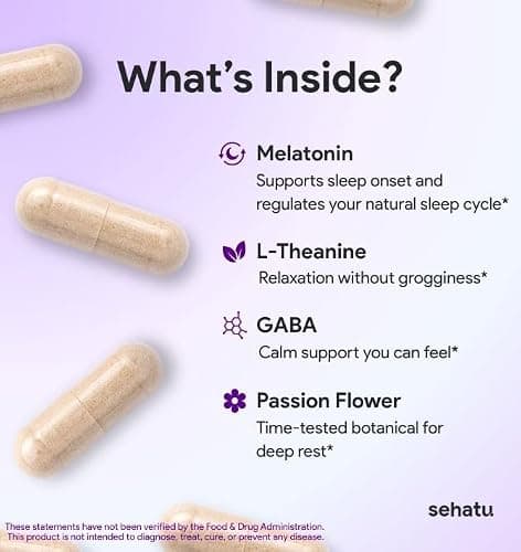 SEHATU Sleep Plus Supplement | with Melatonin, GABA, Ashwagandha, 5-HTP | for Men and Women Seeking a Healthy Sleep-Wake Schedule and A Relaxed Mood | 60 Count | 60 Day Supply - Thumbnail 3