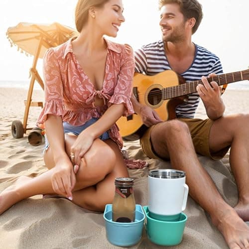 YISARSH Beach Cup Holders, Large Capacity Sand Drink CupHolders for Phones and Small Beach Accessories, Beach Trips Must Haves, Pink Orange Teal Blue(Pack of 4) - Thumbnail 6