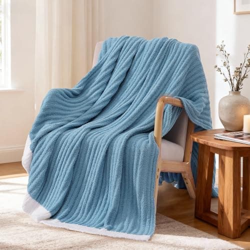 WRENSONGE Striped Throw Blanket, Blue Soft Cozy Fluffy Warm Hand Made Throw Blankets for Couch, Sofa, Chair, Bed, Camping, Picnic, Travel Lightweight Bed Blanket - 50"*60" - Image 1
