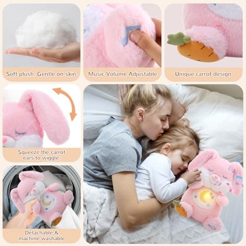 FATIRO Breathing Stuffed Animal Bunny Plush, Soothe Snuggle Easter Bunny Plush with Soft Light & Music, Interactive Realistic Breathing Motion & Gentle Snoring Breathing for Anxiety Adults and Kids - Thumbnail 4