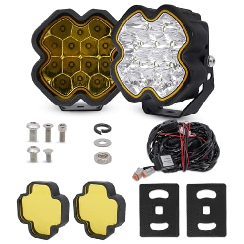 LMGAO 1 Pair Off Road Light with Remote, 4 Inch LED Driving Light Bar, 100W 8500LM Spot Flood Combo Spotlights, Offroad Lighting Pod Lights, for Truck Jeep ATV, 2 Years Warranty