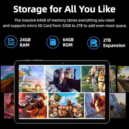 2026 Upgraded Tablet 10 inch, Android 16 Tablet, Octa-Core Processor, 24GB RAM 64GB ROM 2TB Expand, 1280x800 HD Touchscreen, GPS, WiFi 5, Dual Camera, BT5.0, 6000mAh, Widevine L1 - Thumbnail 3