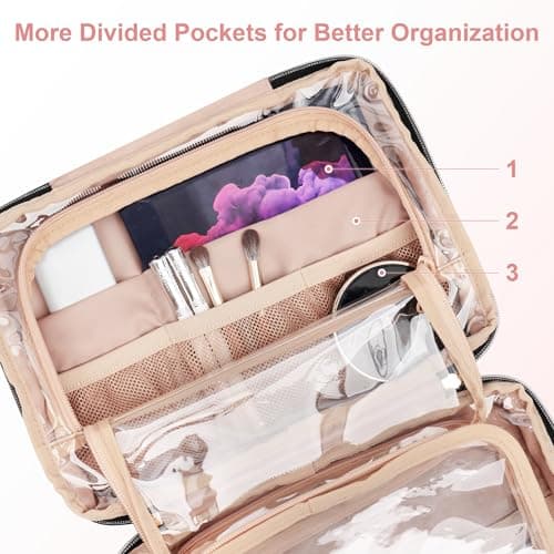 Everfun Hanging Toiletry Bag for Travel, 11x7.75x4.5 inch Medium Capacity Cosmetic Organizer with Leakproof Wet/Dry Compartment, Waterproof Dopp Kit Toiletries Bag for Women Pink - Thumbnail 3