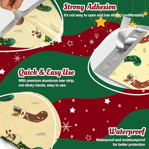 JinRuiKJ Christmas Poly Mailers 10x13 Inch 25 Pcs - Heavy Duty Tear-Proof Mailings Envelopes - Waterproof Shipping Bags for Small Business & Boutique - Christmas Stockings - Thumbnail 5