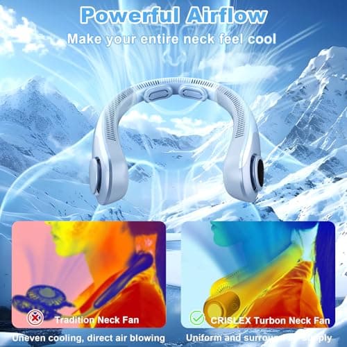 Portable Neck Fan that Blow Cold Air, LED Display, Rechargeable Hands-Free Wearable Cooling Personal Fan, 5 Speed, Neck Support, Bladeless Neck Air Conditioner, Gifts for Women/Men, Hot Flashes - Thumbnail 4