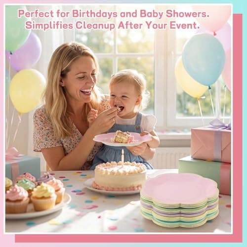 NatNarr 60 Pcs Pastel Paper Plates, 7 Inch Pastel Plates with Gold Edge Scalloped Party Plate Disposable Easter Dessert Plate for Wedding Birthday Baby Shower Bridal Party Supplies - Thumbnail 6