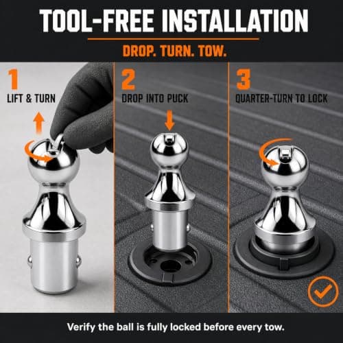 60618 Puck System Gooseneck Hitch Ball Kit with Box, Compatible with 2013-2026 Dodge RAM 2500 3500, 2-5/16” Hitch Ball for Truck Bed with 2 Safety Chain Anchors, 38000 LBS GTW/7500 LBS VTW - Thumbnail 4