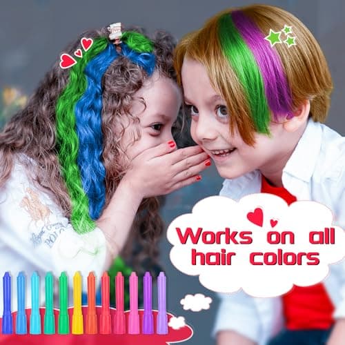 Hair Chalk Girls Gift, 12 Temporary Hair Dye Colourful Pens, Non-Toxic, Easy Washable, Birthday Christmas New Year Cosplay Party Gifts for Girls & Teens Age 4-6 7-14 - Thumbnail 4