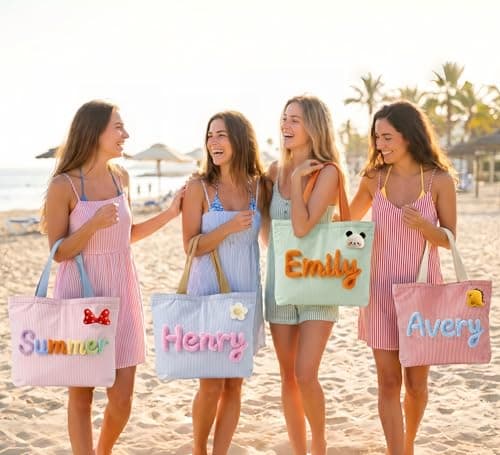 NYLGOXITK Personalized Striped Tote Bag - Custom Soft Shoulder Bag for Beach, Pool, Travel & Shopping - Gift for Her - Thumbnail 2
