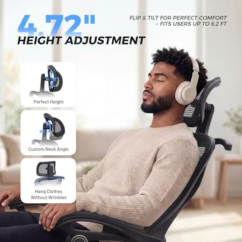 Ergonomic Office Chair with Footrest - Adjustable Lumbar Support & Headrest, 90-160° Reclining Mesh Back Computer Chair - Home Office/Gaming, 350lbs Capacity - Thumbnail 6