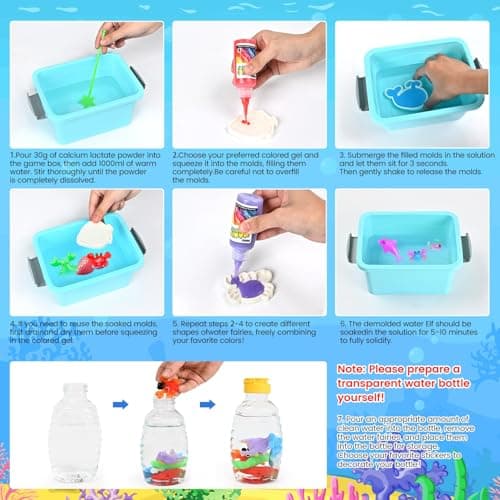 Abifny Magic Water Toy Elf Kit, Aqua Water Fairy Gel 12 Magic Gels Kit 12 Molds Creative Water Pets Squishy Toys for 4 5 6 7 Year Old Kids DIY STEM for Kids (12 Colors) - Thumbnail 5