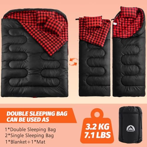 Swtmerry Double Sleeping Bag for Adults with 2 Pillows, Big & Tall Queen Size XL Sleeping Bag for 2 Person, Waterproof & Lightweight Warm for 3 Seasons, Cold Weather,Camping, Hiking & Backpacking - Thumbnail 4