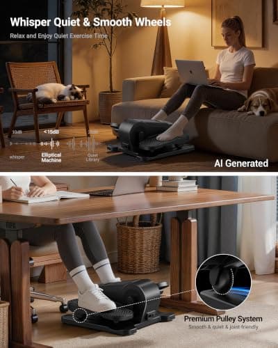 Under Desk Elliptical Machine, Electric Seated Pedal Exerciser, Mini Elliptical Leg Exerciser with Remoter, 12 Level Speeds, Forward & Reverse Direction, Manual & Auto for Home Office (Black Grey) - Thumbnail 5
