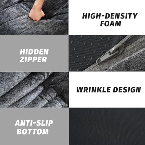 Homguava Bean Bag Chair, Giant Beanbag Chairs for Adults, Memory Foam Fireside Chair, Large Lazy Floor Sofa, Sofa Couch with High-Rebound Foam, Lounge Chair for Living Room, Bedroom (Grey, Single) - Thumbnail 6