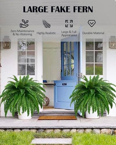 GYERB 48" Large Artificial Boston Fern Plants for Outdoor Indoor, Fake Ferns for Front Porch Hanging, Faux Greenery Bushes for Home Garden Office Decor, Silk Fern with Realistic Fronds, 88 Branches - Thumbnail 2