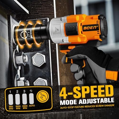 boen Cordless Impact Wrench 1/2 inch, 600FT-LBS(800N.m), Brushless Electric Impact Wrench, 2200RPM High Torque Impact Gun for Car Home, Includes 4.0Ah Battery×1, Charger, IW-75 - Thumbnail 5