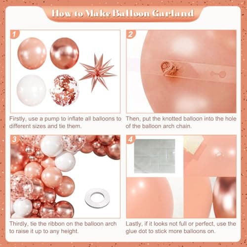 Rose Gold Balloon Garland Kit, 140Pcs Pearl Metallic Pink and White Confetti Balloons With Stars for Birthday Mothers Day Birdal Shower Wedding Graduation Party Decorations - Thumbnail 5