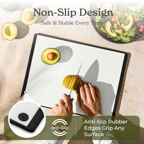 SMIRLY Plastic Cutting Board Set with Holder 3 Pieces, Non-Slip Dishwasher Safe Chopping Boards for Kitchen, Black & White - Thumbnail 5