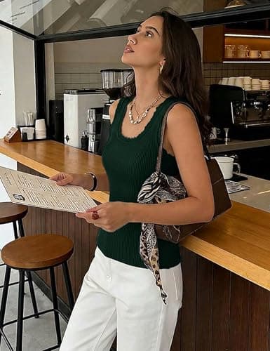 LaGracia Cashmere Tank Tops for Women Sweaters Business Casual Wool Blend Scoop Neck Sleeveless Vest for Women Summer Cropped Knit Tops Work Ladies Fall Fashion Tanks Teacher Clothes Green XL - Thumbnail 6