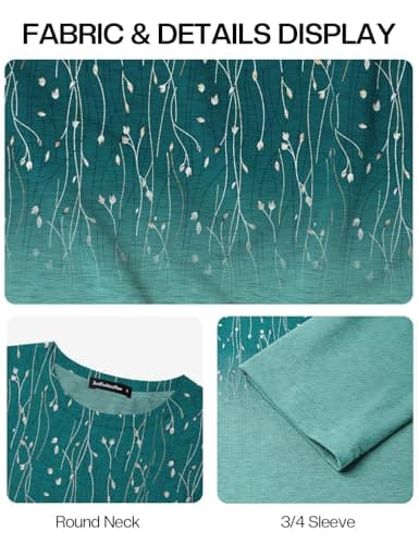 JUSTFASHIONNOW Women's Fall Tops 3/4 Sleeve Dressy Casual Plus Size Tunic Tops to Wear with Leggings Maternity Floral Shirts Loose Blouses（Gradient green，X-Large - Thumbnail 6