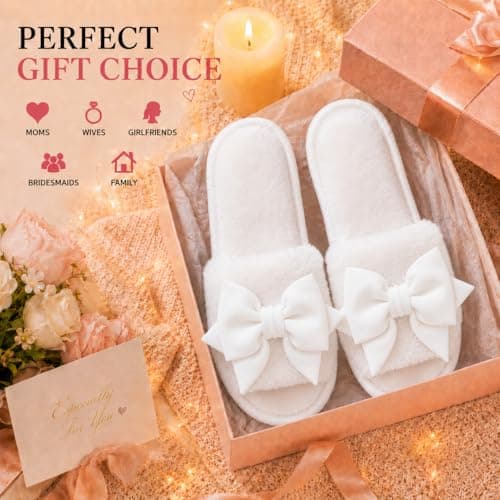 FairyCasa Women’s Fuzzy Slippers Cute Bow House Slippers for Women Soft Cozy Indoor Outdoor Lightweight House Shoes Gift for Women - Thumbnail 6