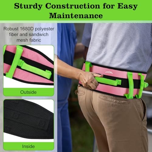 supregear Gait Belt - Anti-Slip Transfer Aid with 7 Handles and Quick-Release Buckle, Perfect for Senior Care, Pink - Thumbnail 6