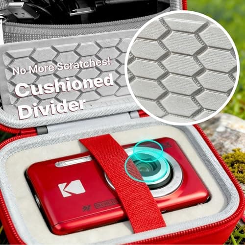 Comecase Hard Camera Case for KODAK PIXPRO FZ55 FZ45, Shockproof Digital Camera Bag with Accessory Mesh Pocket, Small Vlogging Camera Case, Portable Travel Carrying Pouch for All Ages, Red - Thumbnail 3