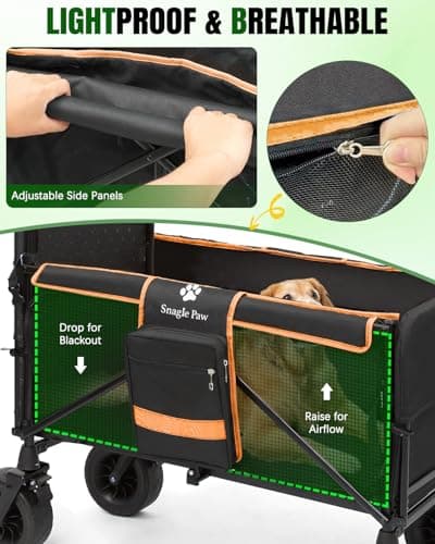 Snagle Paw Dog Wagon for Medium Large Dogs up to 200lbs | All Terrain Foldable Large Pet Stroller with Ramp & Tailgate (Extra Space), Dog Wagon Cart Adjustable Handle & One-Step Brake - Thumbnail 6