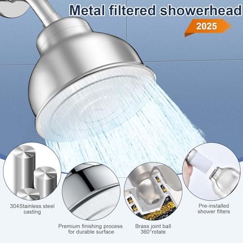 Metal Filter Shower Head for Hard Water Softener Shower Head with Water Shower Filter to Remove Chlorine and Harmful Substances, 6inch Large Rain Showerhead, 304Stainless Steel - Thumbnail 4