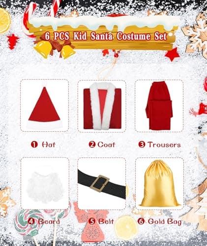PrettyQueen Boys Santa Claus Costume, Children's Santa Costume, Kids Xmas Santa Suit Christmas Outfit for Halloween Cosplay - Thumbnail 3