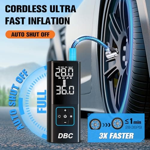 DBC Tire Inflator Portable Air Compressor, 3X Faster Cordless Bike Pump, 20000mAh & 150PSI Portable Air Pump for Car Tires With Digital Dual Values Display for Car, Bike, Motorcycle, Ball - Thumbnail 2