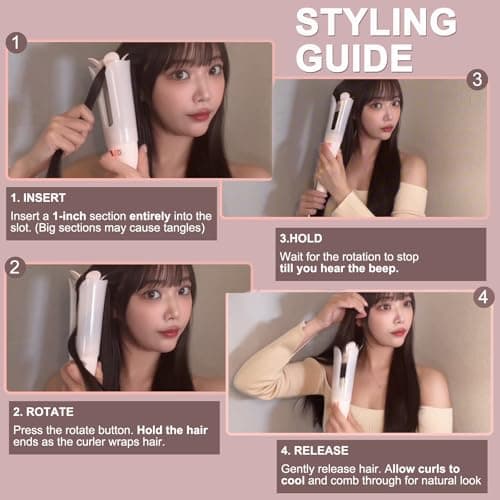 Automatic Rotating Curling Iron, Pumped-Up Volume, Long Barrel Curling Wand for Long Hair, Ceramic Hair Curler for Women, Lasting Volume, Volumizing Hair Iron, Gold Blush, 1.26 Inch - Thumbnail 3