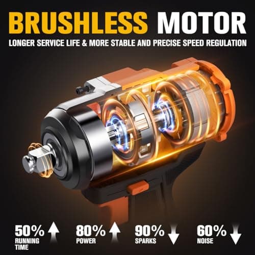 boen Cordless Impact Wrench 1/2 inch, 600FT-LBS(800N.m), Brushless Electric Impact Wrench, 2200RPM High Torque Impact Gun for Car Home, Includes 4.0Ah Battery×1, Charger, IW-75 - Thumbnail 6