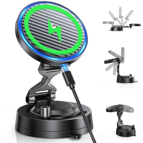 OANDYS for MagSafe Car Mount Charger, 15W Fast Wireless Charging Magnetic Car Phone Holder, 360°Rotatable & Foldable Metal Stand, Strong N52 Magnet for iPhone 17–12 Series & Mag Safe Case