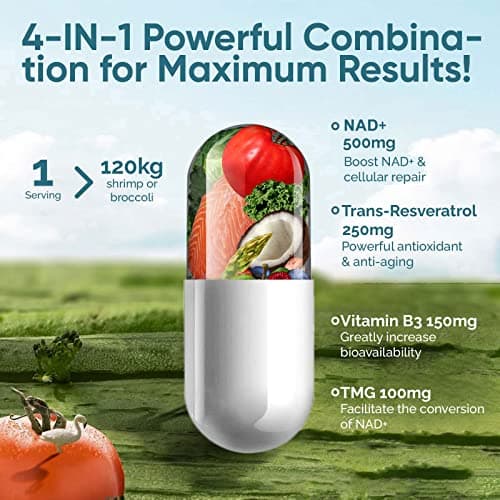 UltraViat NAD+ Supplement 1000mg, Premium NAD+ & Resveratrol Complex for Energy & Anti Aging - 120 Capsules - Thumbnail 4