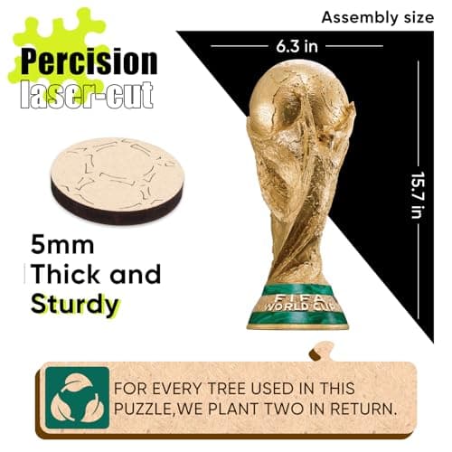 Official FIFA World Cup 2026 Edition Trophy Puzzles for Adults, 200 Pieces Football Merchandise Wooden Puzzles, Unique Soccer Gifts for Fans, Collectors Puzzle, 6.3 x 15.7 Inch Sports Souvenirs - Thumbnail 4
