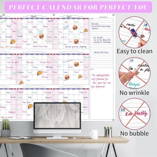Large Dry Erase Calendar for Wall - 12-Month Undated Wall Calendar Dry Erase, 34" x 60", Reusable Yearly Calendar with Two Markers, Great Layout Dry Erase Wall Calendar for Home School or Office - Thumbnail 5