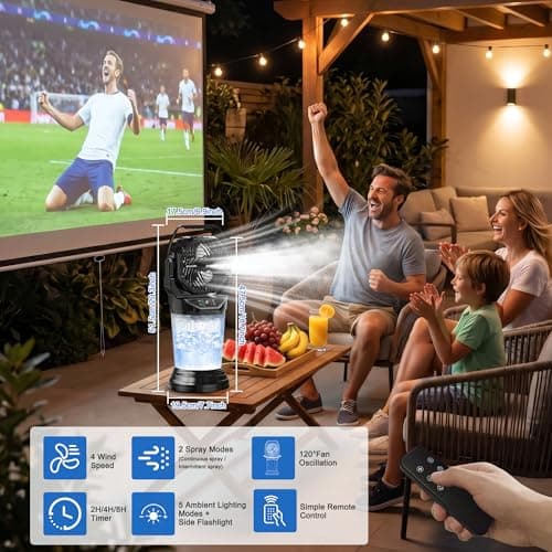 Jercoda 19" Portable Misting Fan,30000mAh Rechargeable Outdoor Misting Fan with 2L Water Tank,120°Auto Oscillating with Remote Camping Mister Fans for Outside Patio,Camping,Garden,Backyard - Thumbnail 5