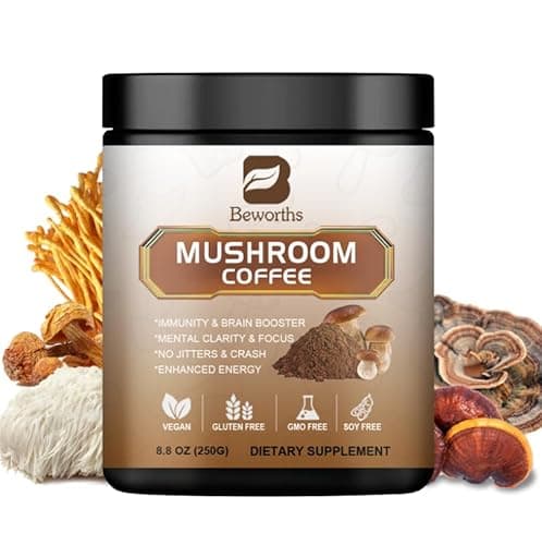 250g Mushroom Coffee - Lion's Mane Mushroom Instant Coffee Powder with Lions Mane, Reishi, Chaga, Cordyceps, Turkey Tail - Mushroom Alternative Coffe for Energy, Mental Clarity & Focus, Brain Booster - Image 1