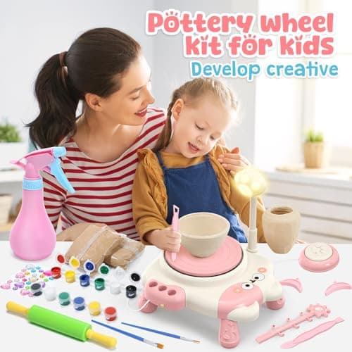 Skirfy Pottery Wheel for Kids Beginners with Light,Arts and Crafts for Kids Ages 8-12,Ceramic Wheel with Painting Kit, Adjustable Speed,Birthday Christmas Thanksgiving Gift for Girls Boys Age 6+ - Thumbnail 4