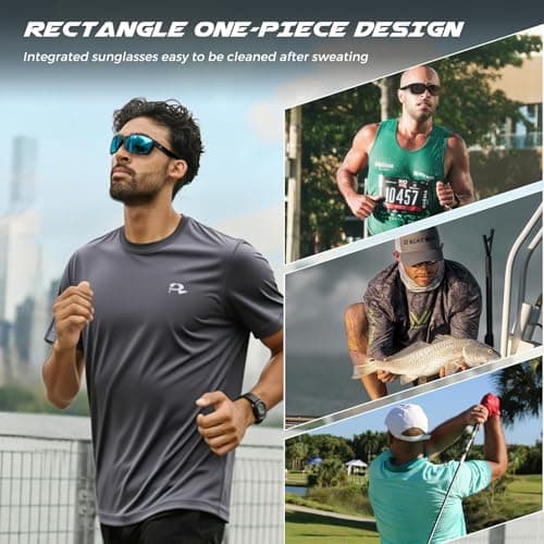 SUNGAIT Rectangle One-piece Sports Sunglasses for Men Blue Lightweight Wraparound Style for Fishing Running Driving (Sand black blue) - Thumbnail 2