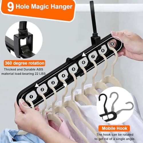 Closet Organizers and Storage,College Dorm Room Essentials,Pack of 6 Multifunctional Organizer Magic Space Saving Hangers with 9 Holes Storage Organization for Wardrobe Closet - Thumbnail 4